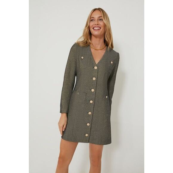 Pomander Place Coventry Metallic Keira Linen Classic Gold Mini Dress Size M